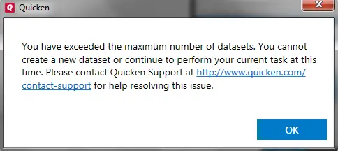 You have exceeded the maximum number of datasets. You cannot create a new dataset or continue to perform your current task at this time.